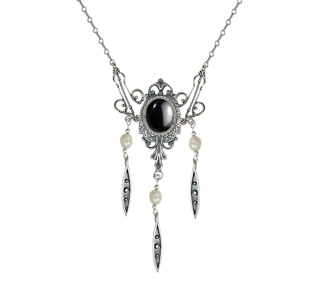 Sterling Silver Victorian Necklace With Hematite